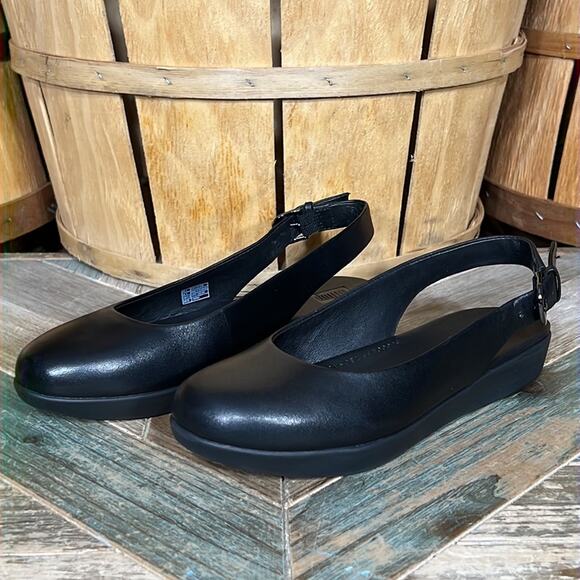 FitFlop Sarita Black Leather Sling Back Close-Toed Comfort Loafers Womens Size 5 - Picture 3 of 11